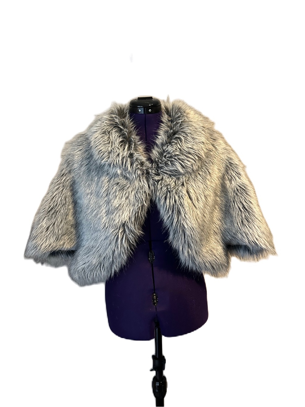 Gray Faux Fur Cape Shawl Coat